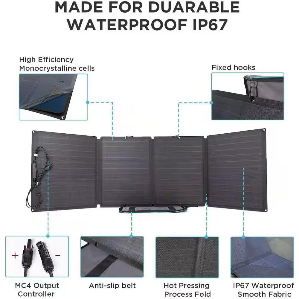 110-Watt Portable Solar Panel, Foldable Solar Charger Chainable for Power Station /Generator, Waterproof for Outdoors