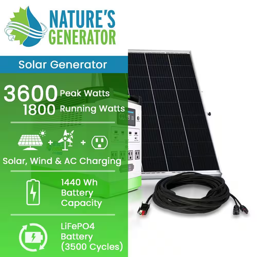 1800W Running/3600W Peak Push Button Start Lithium Solar Generator Gold
