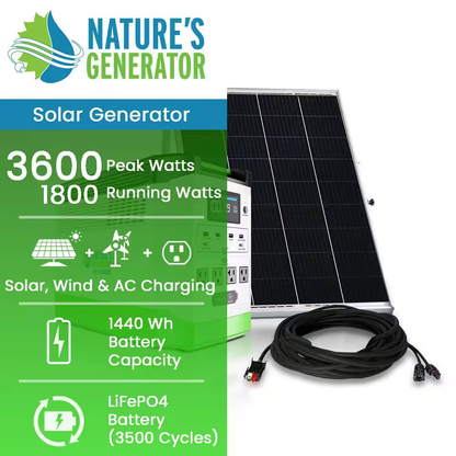 1800W Running/3600W Peak Push Button Start Lithium Solar Generator Gold